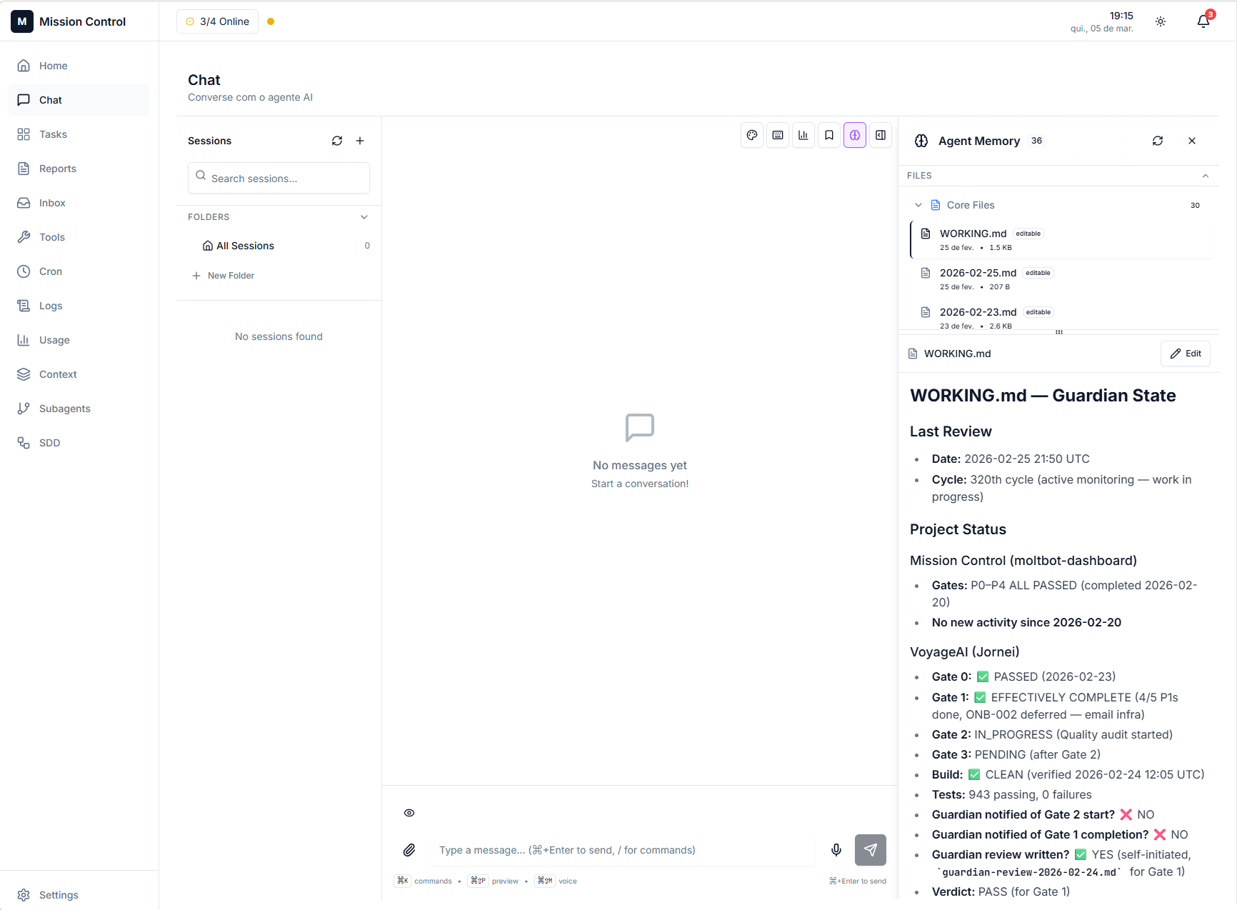 MoltBot Mission Control — Chat & Agent Memory